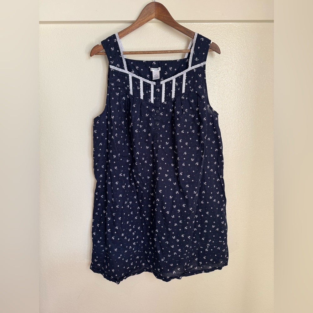 Croft & Barrow Navy Floral Sleeveless Dress 1X – Cottagecore Lace Trim Sundress - Picture 2 of 9